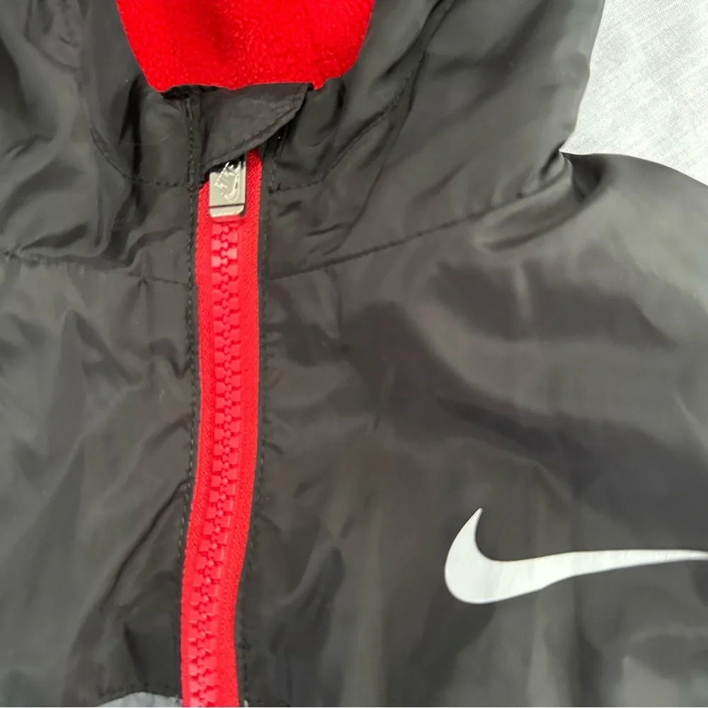 Nike 3T Fleece Lined Hooded Windbreaker Black Gray Jacket Toddler